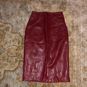 Zara Red Leather Pencil Skirt